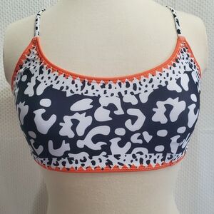 Women’s White & Navy Animal Print Crop Bralette with Orange Trim